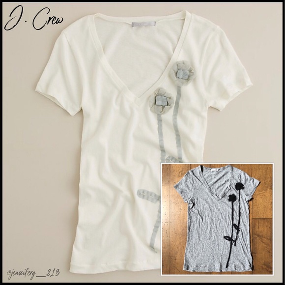 J. Crew Tissue Poppy Tee in Gray & Navy Blue Med